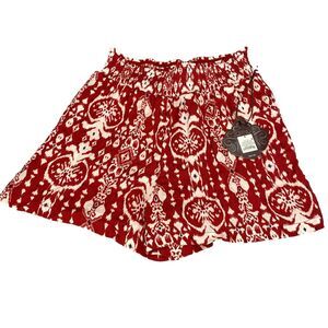 Knox Rose A Line Shorts Womens Small Red Ikat Print Lined Rayon Smocked Waist